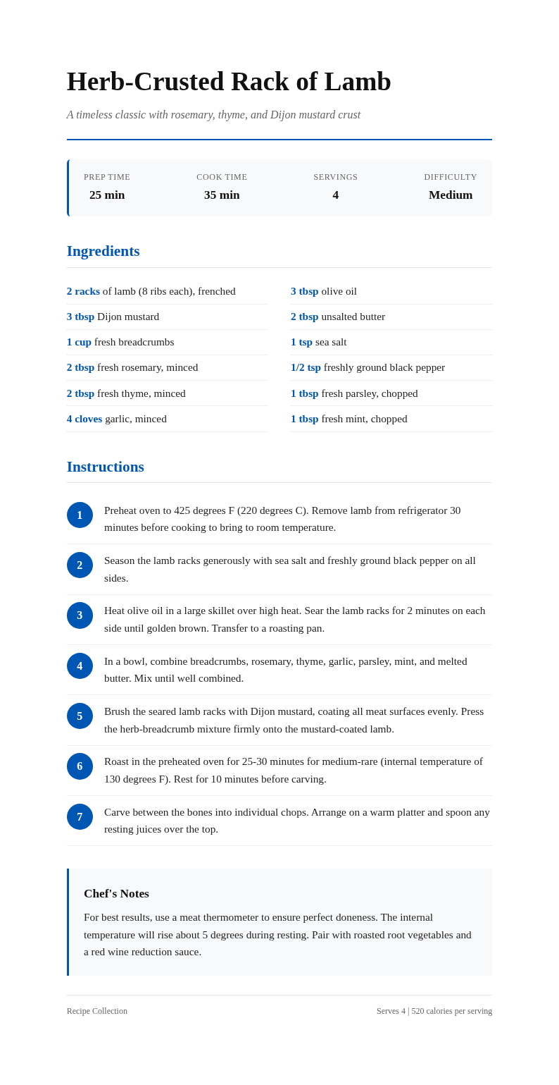 Classic Professional Recipe With Clean Layout